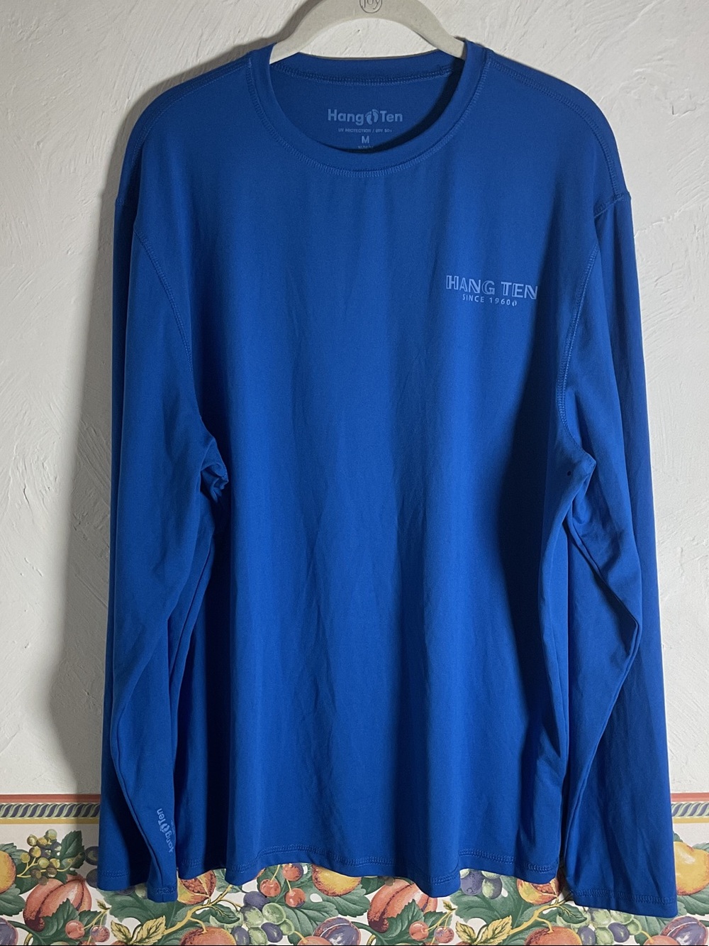 Hang Ten Men’s Long-Sleeve UPF 50+ Sun Tee Graphic Rash Guard Size M Blue